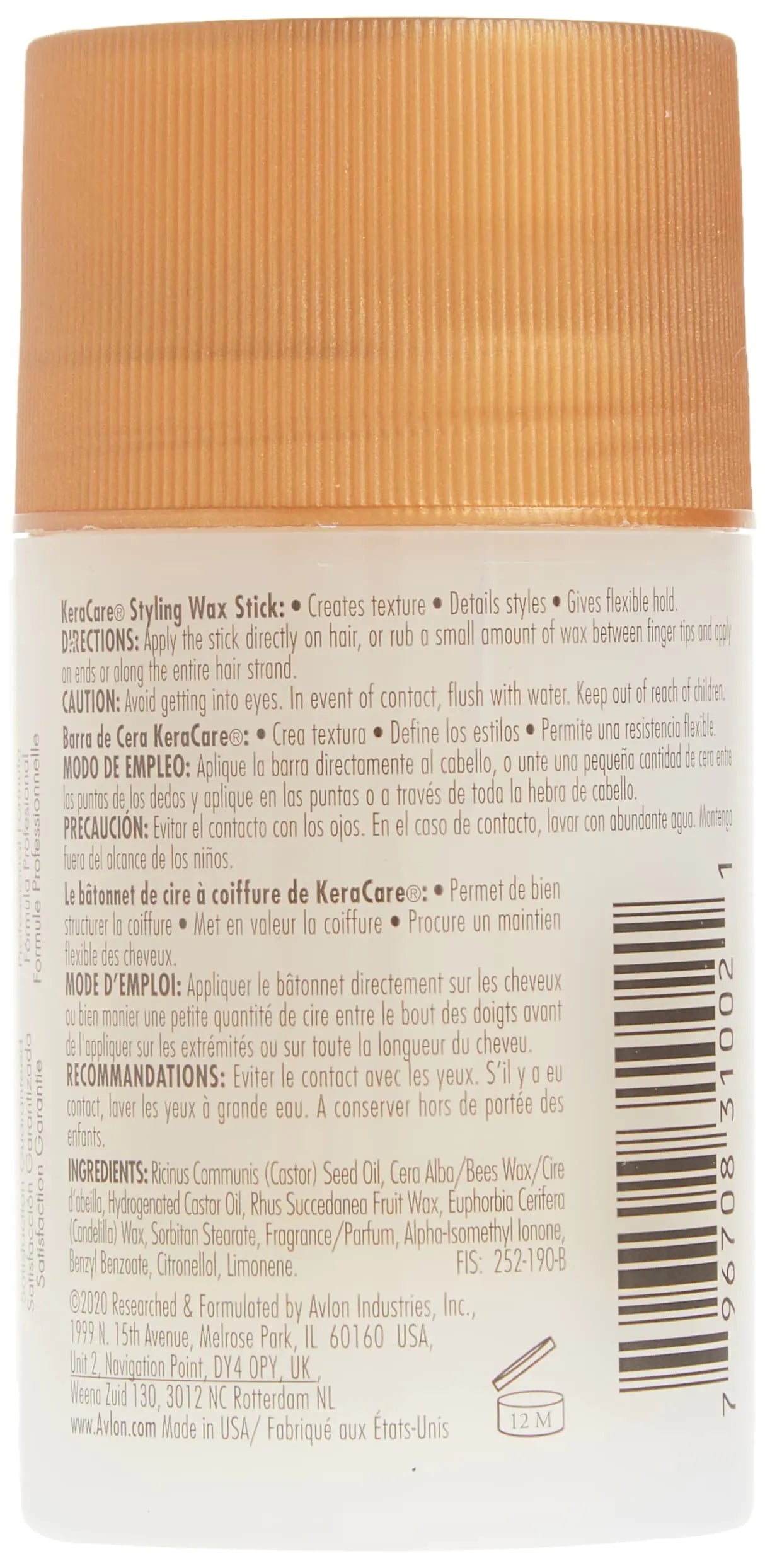 KeraCare Hair Wax Stick - 2.6 ounce - Castor Seed Oil - for Flyaways and Frizz - For All Hair Types - Slicked Back looks, Spikes, Braids, Twists, Tames Flyaways and Frizz, Wigs 2.6 Ounce (Pack of 1)