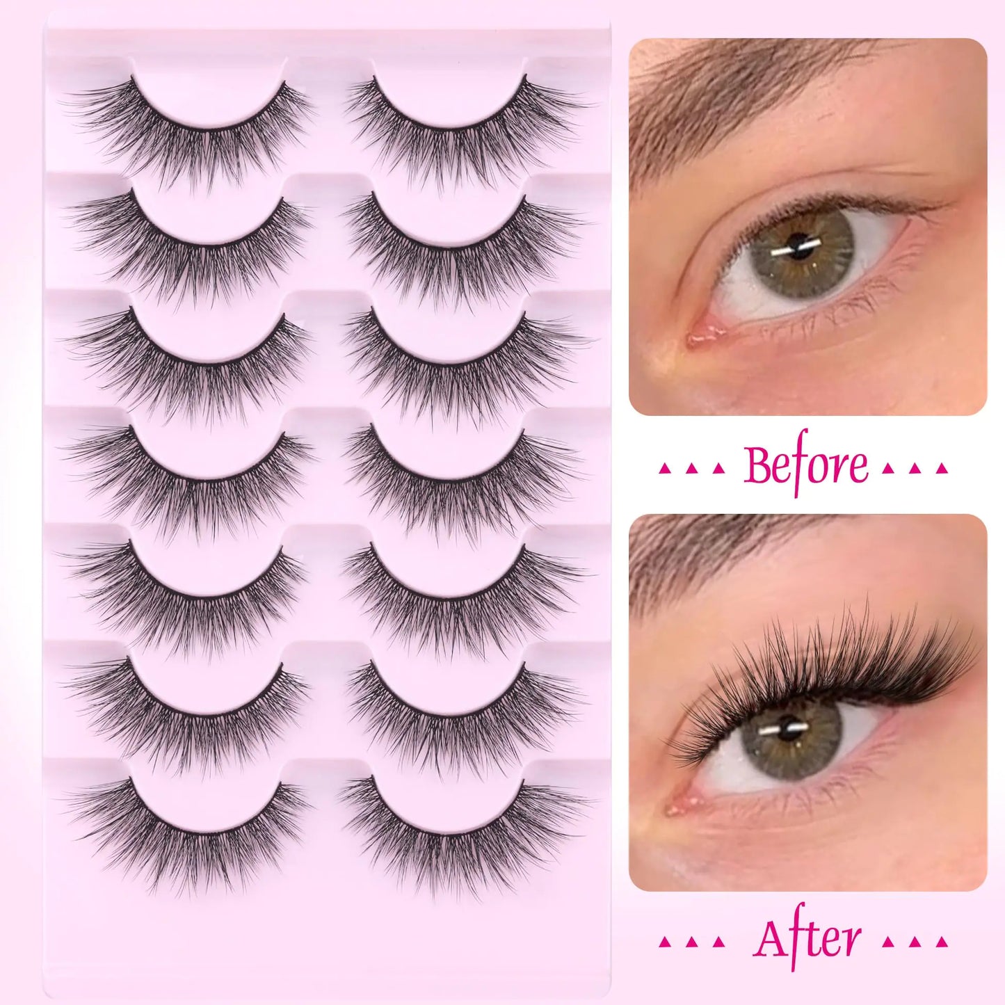 Lashes Wispy Natural False Eyelashes Mink Lashes 7 Pairs Cat Eye Lashes 3D Soft Lightweight Lashes Reusable Strip Lashes by EYDEVRO Wispy C Curl