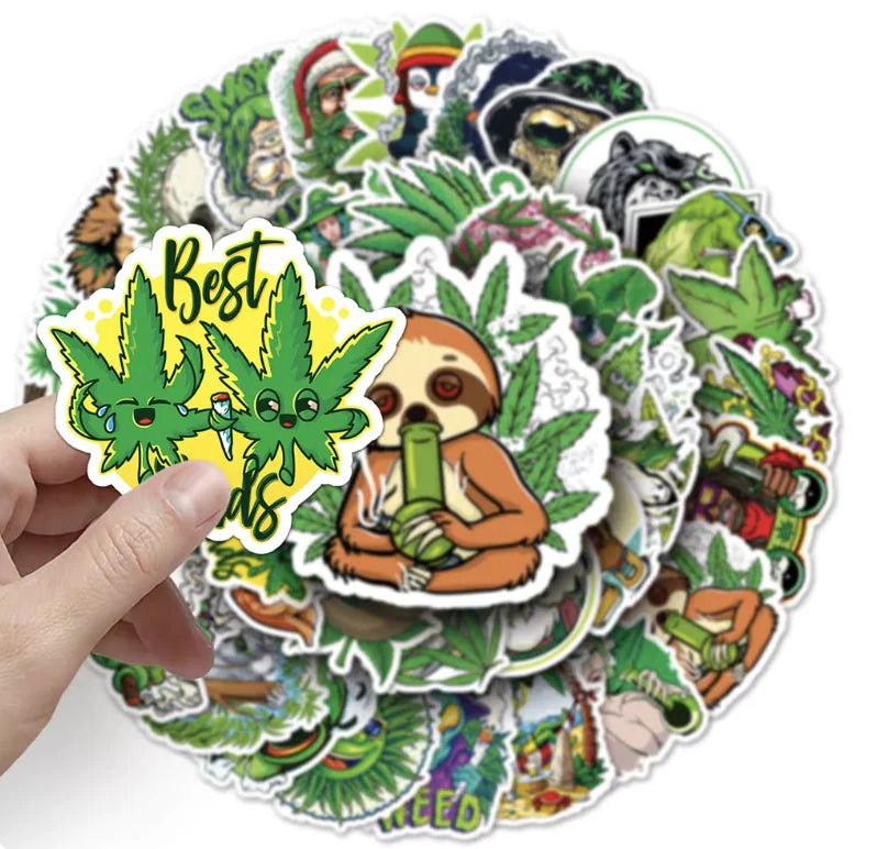 0/30/50pcs Cool Weed Stickers – Waterproof, Fun Designs for Kids, Phones, Cars, and More