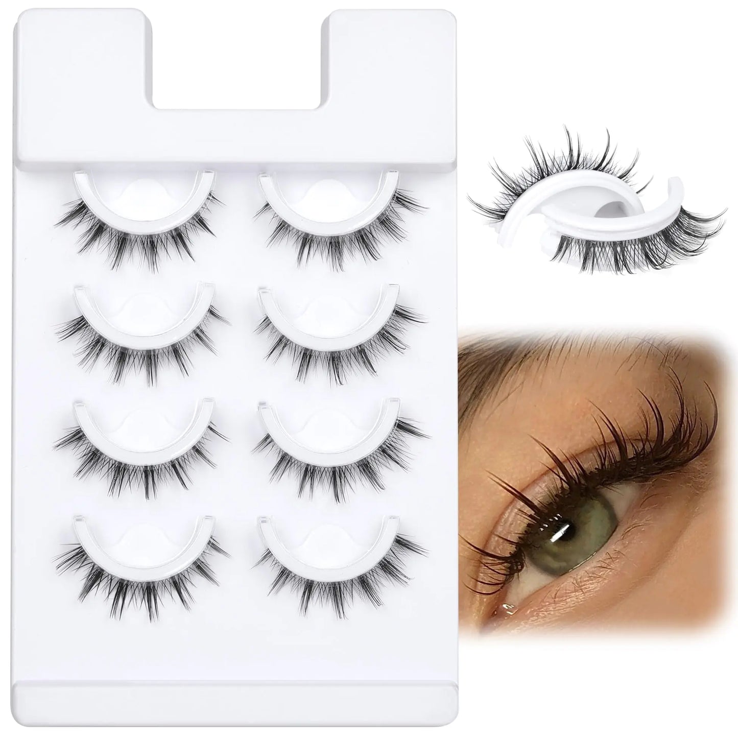 ALICROWN Self Adhesive Eyelashes Natural Wispy Fake Lashes Manga False Eyelashes Anime Fluffy Eyelashes Self Adhesive Lashes No Glue Needed False Lashes 4 Pairs E- Self Adhesive Manga