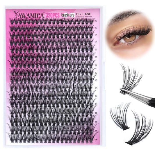 Individual Lashes 320pcs Lash Clusters 40D 9-16mm Mix DIY Lash Extension D Curl Eyelash Clusters Eyelash Extension Wispy Cluster Lashes DIY for Self Application by Yawamica (40D-0.07D, 9-16mix) 40D-Lashes