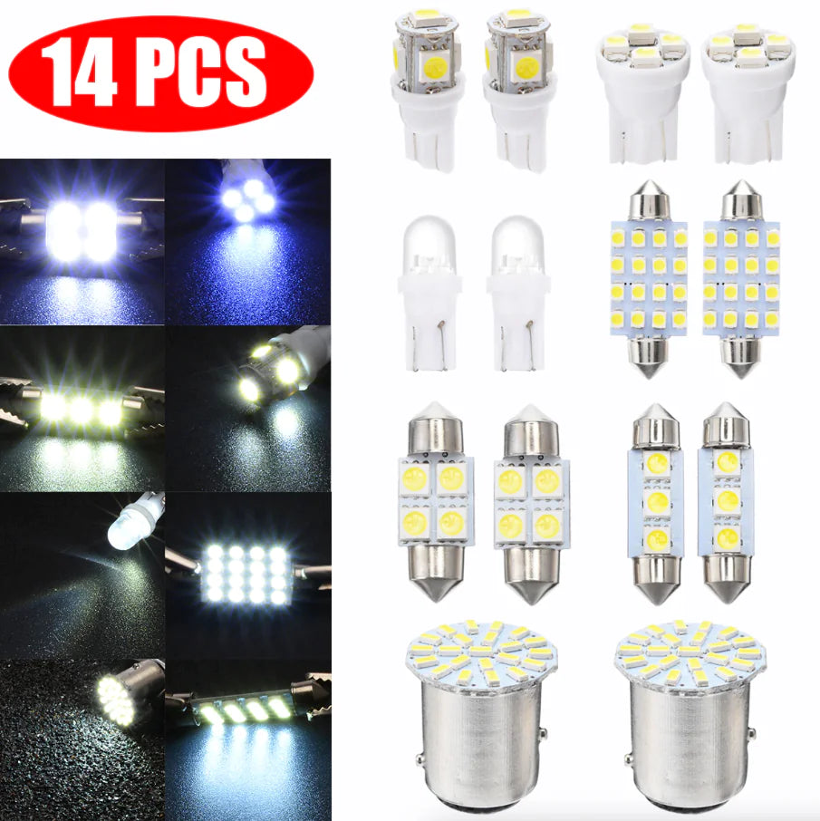 14Pcs T10 36mm LED Interior Car Accessories Kit Map Dome License Plate Lights