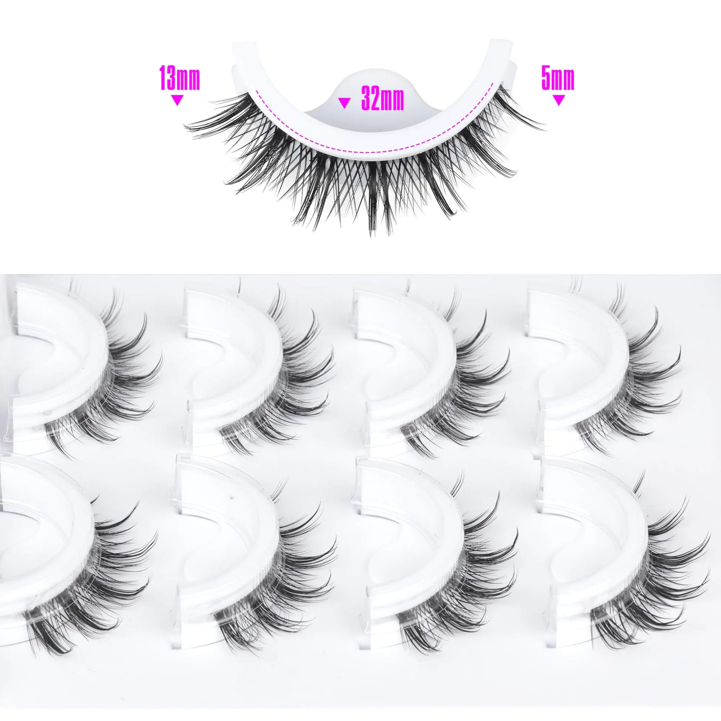 ALICROWN Self Adhesive Eyelashes Natural Wispy Fake Lashes Manga False Eyelashes Anime Fluffy Eyelashes Self Adhesive Lashes No Glue Needed False Lashes 4 Pairs E- Self Adhesive Manga