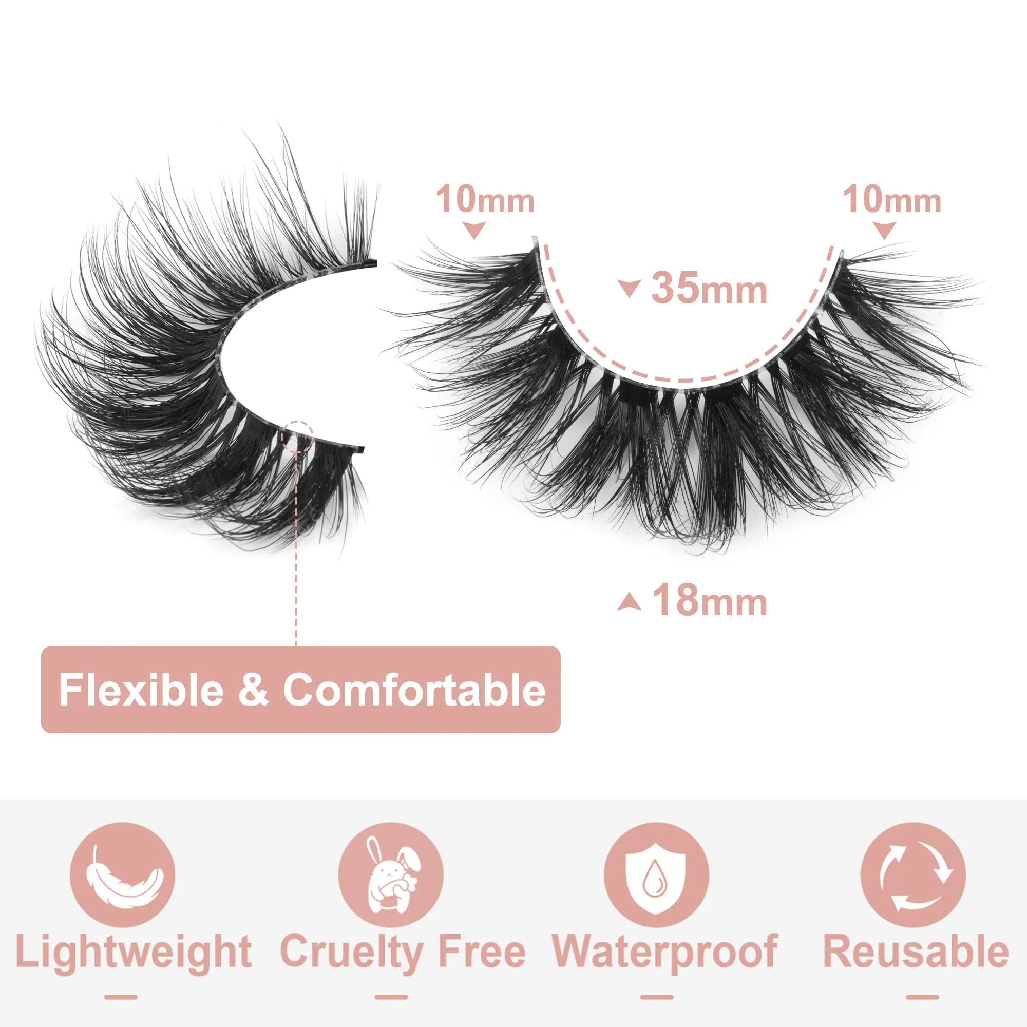 False Eyelashes Clear Band Faux Mink Lashes Fluffy 18mm Long Dramatic Invisible Wispy Lashes Fake Eye Lashes Pack by Kiromiro 6D Clear Band