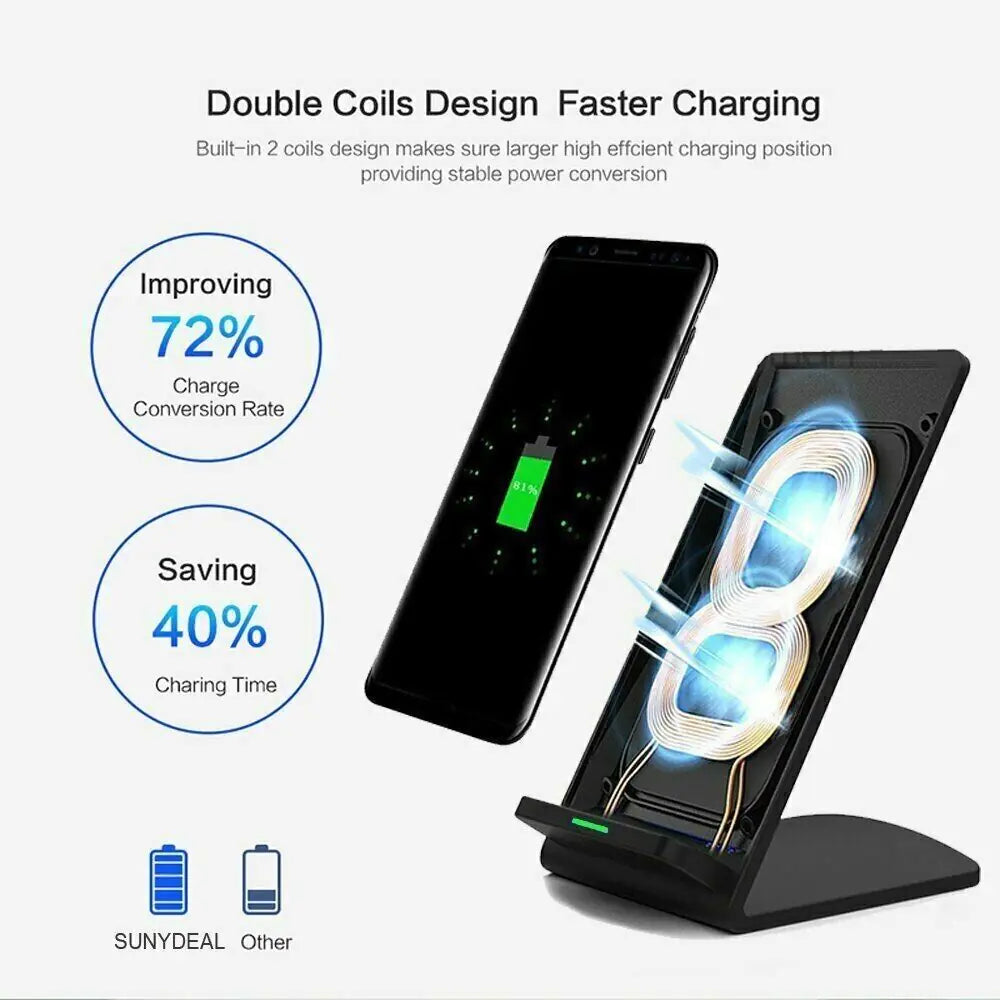 Qi Wireless Fast Charger Charging Pad Stand Dock For Samsung Galaxy iPhone Phone