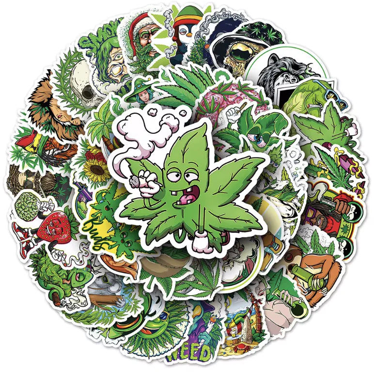 0/30/50pcs Cool Weed Stickers – Waterproof, Fun Designs for Kids, Phones, Cars, and More