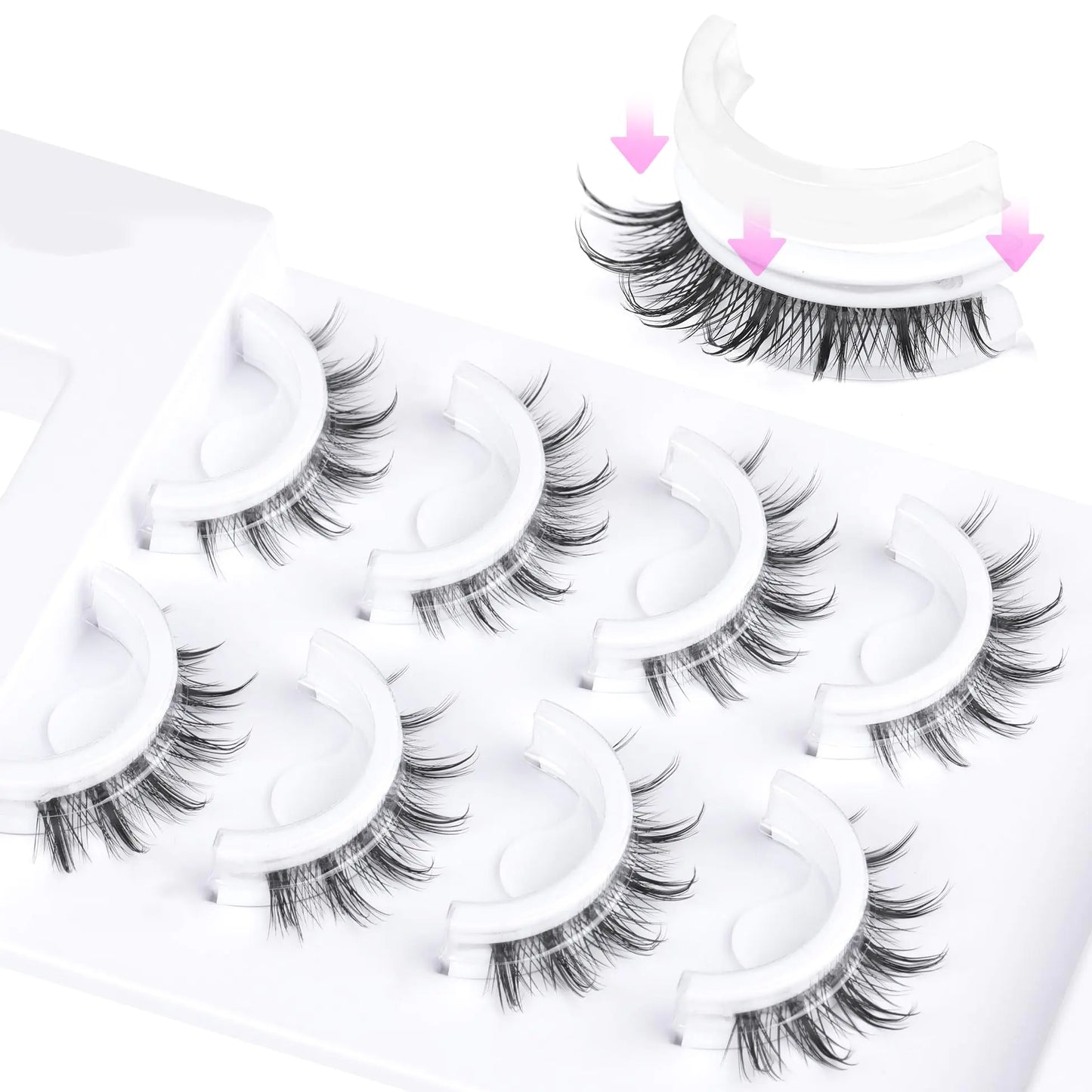 ALICROWN Self Adhesive Eyelashes Natural Wispy Fake Lashes Manga False Eyelashes Anime Fluffy Eyelashes Self Adhesive Lashes No Glue Needed False Lashes 4 Pairs E- Self Adhesive Manga