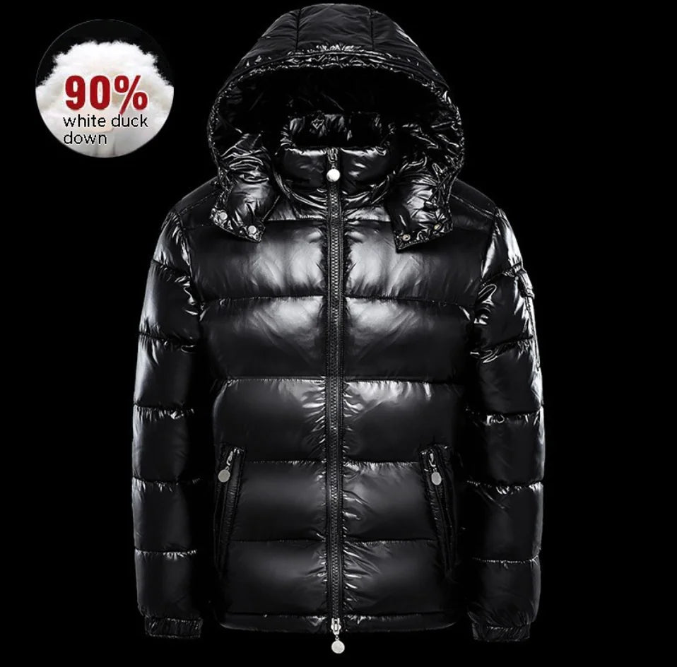 Black Glossy Down Jacket - Couples Coat