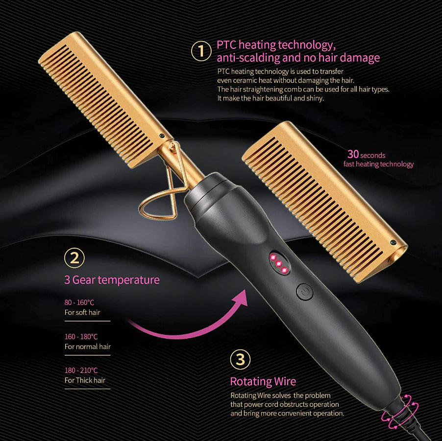 Hair Straightener Comb Pro Electric Beard Straightening Comb Heat Hot Comb Press