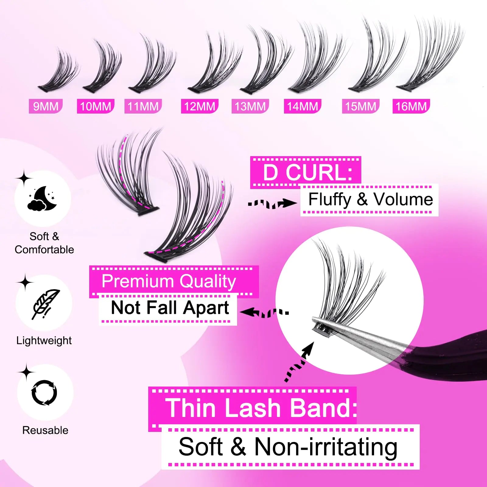 Individual Lashes 320pcs Lash Clusters 40D 9-16mm Mix DIY Lash Extension D Curl Eyelash Clusters Eyelash Extension Wispy Cluster Lashes DIY for Self Application by Yawamica (40D-0.07D, 9-16mix) 40D-Lashes