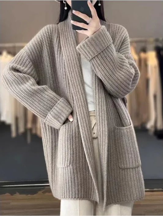 Plus Size Women's Mid-Length Sweater Cardigan