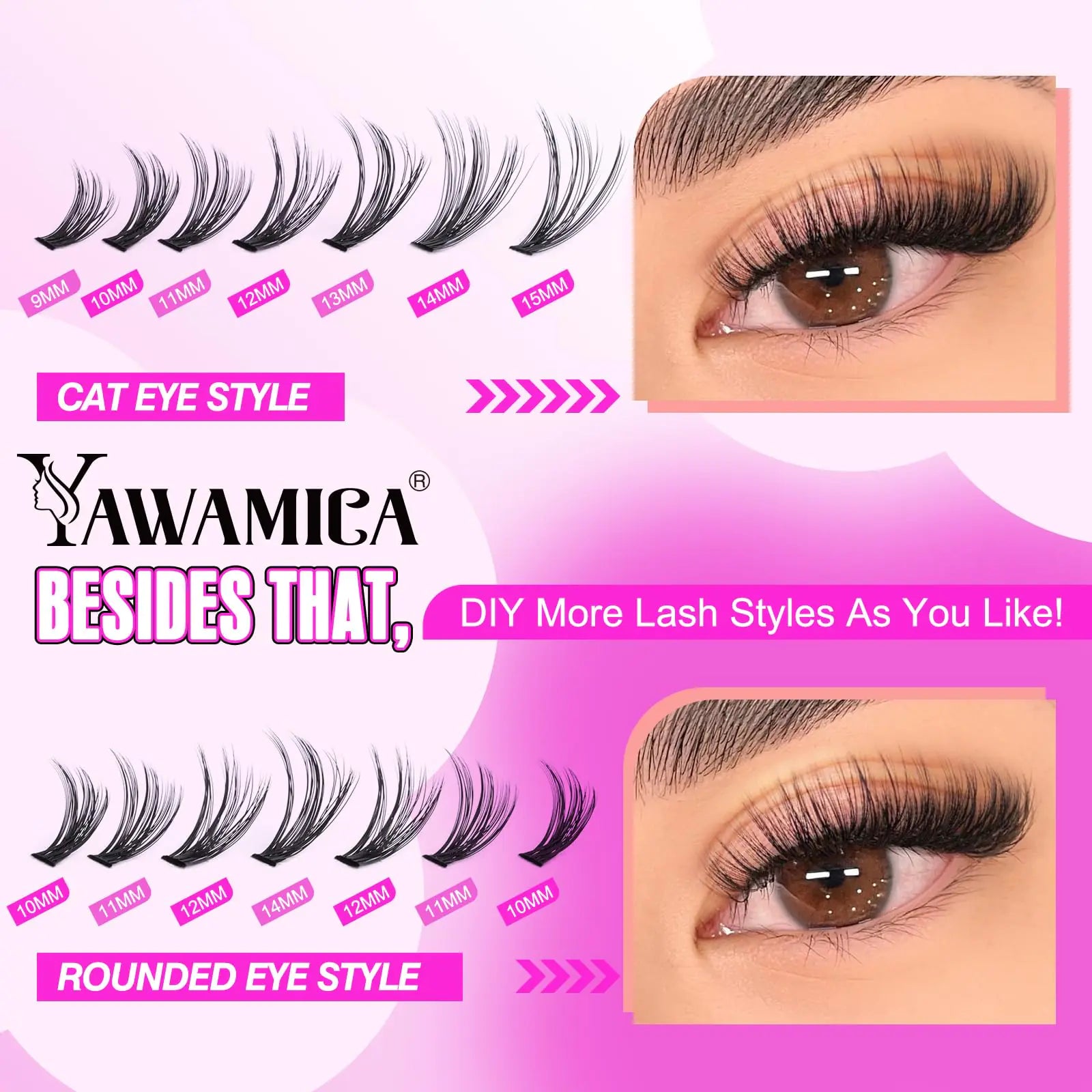 Individual Lashes 320pcs Lash Clusters 40D 9-16mm Mix DIY Lash Extension D Curl Eyelash Clusters Eyelash Extension Wispy Cluster Lashes DIY for Self Application by Yawamica (40D-0.07D, 9-16mix) 40D-Lashes