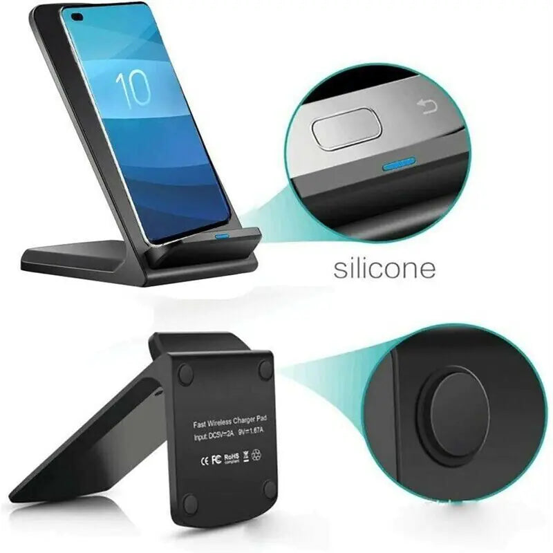 Qi Wireless Fast Charger Charging Pad Stand Dock For Samsung Galaxy iPhone Phone